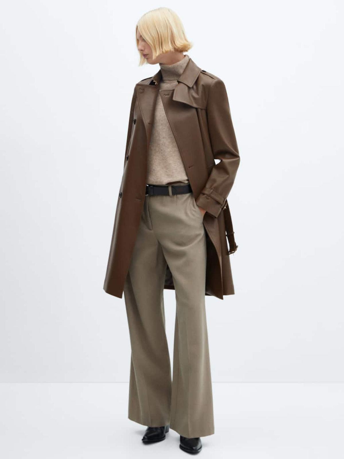 Leather-effect trench coat