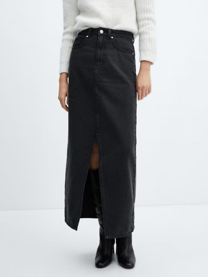 Slit denim skirt
